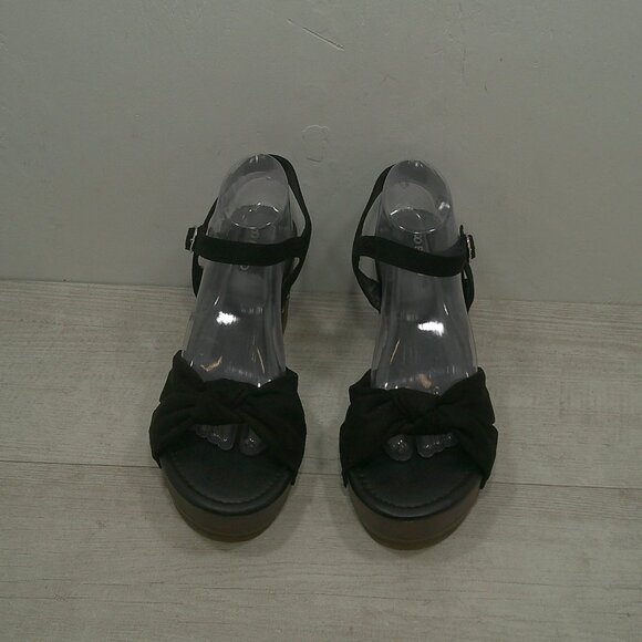 Torrid Black Bohemian Faux Suede & Faux Wood Knot Platform Block Heel Size 10 WW - Picture 4 of 14